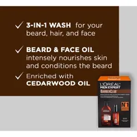 L'Oreal Paris Men Expert BarberClub kit with Mens 3-In-1 Face, Beard, Hair Wash + Mens Face and Beard oil, with Cedarwood oil, 200 mL + 30 mL