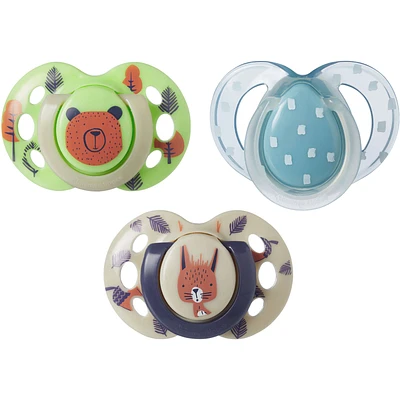 Fun Style Pacifier and Fun Style Night Glow in the Dark Pacifier, Symmetrical Design, BPA-Free, Includes Sterilizer Box, (6-18m)