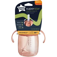 Superstar Weighted Straw Cup for Toddlers, Leak and Shake-Proof INTELLIVALVE and BACSHIELD Antimicrobial Technology, 6m+, Pink