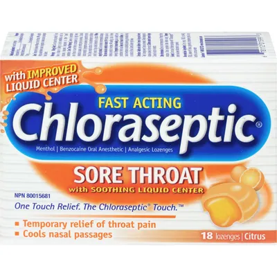 Chloraseptic Sore Throat with  Soothing Liquid Centre Lozenges Citrus