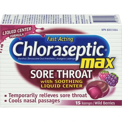 Chloraseptic Max Sore Throat with Soothing Liquid Centre Lozenges Wild Berries