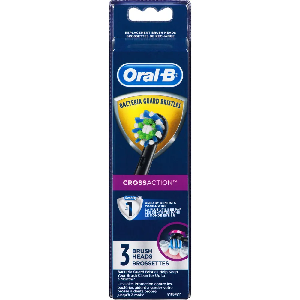 Oral-B CrossAction Electric Toothbrush Replacement Brush Head Refills, Black, 3 Count