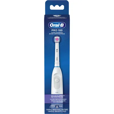 Oral-B Pro 100 3D White, Battery Toothbrush, White