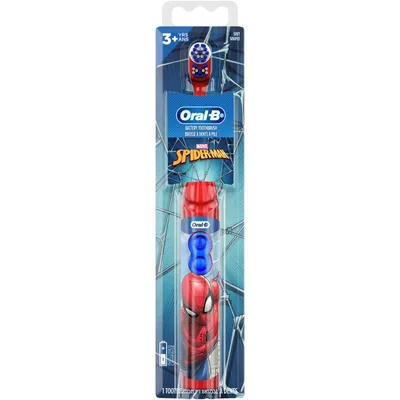 Oral-B Kid's Battery Toothbrush featuring Marvel's Spiderman, Soft Bristles, for Kids 3+