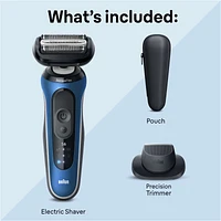 Electric Shaver for Men, Series 6 6120s, Wet & Dry Shave, Turbo & Gentle Shaving Modes, Foil Shaver, Engineered in Germany, With Precision Trimmer & Pouch, Blue