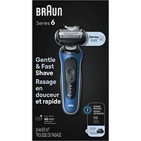 Electric Shaver for Men, Series 6 6120s, Wet & Dry Shave, Turbo & Gentle Shaving Modes, Foil Shaver, Engineered in Germany, With Precision Trimmer & Pouch, Blue