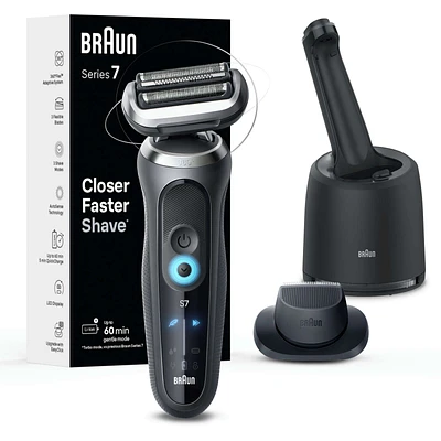 Electric Shaver for Men, Series 7 7171cc, Wet & Dry Shave, Turbo & Gentle Shaving Modes, Waterproof Foil Shaver, Engineered in Germany, Clean & Charge SmartCare Center included, with Precision Trimmer, Space Grey