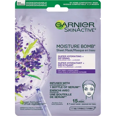 SkinActive Moisture Bomb Super Hydrating + Detiring Sheet Mask with Hyaluronic Acid + Lavender