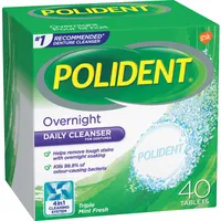Polident Overnight Daily Denture Cleanser Triple Mint Fresh 40 tabs