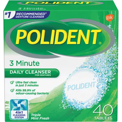 Polident 3 Minute Daily Denture Cleaner 40 Denture Tablets