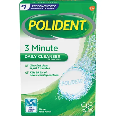 Polident 3 Minute Daily Denture Cleaner 96 Denture Tablets