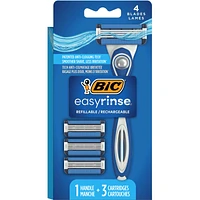 EasyRinse Anti-Clogging, Refillable Men's Razors With 4 Blades, 1 Handle and 3 Refill Razor Cartridges Razor Kit