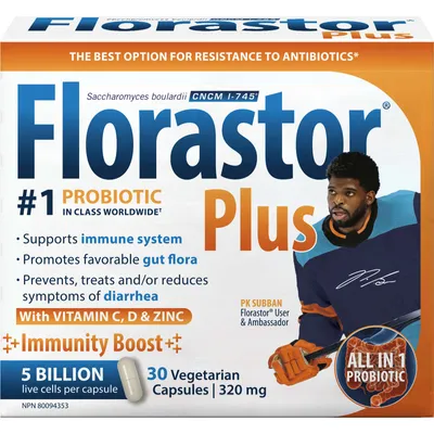 Florastor Plus Probiotic, Immunity Boost, Vitamin C, D & Zinc
