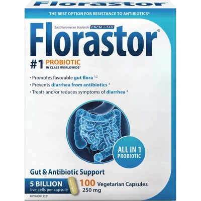 Florastor Probiotic, Daily Gut Health Support for the Whole Family, 100 Capsules