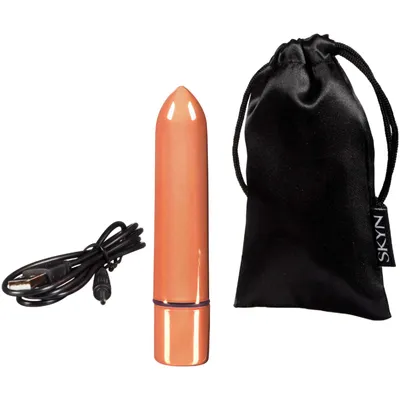 SKYN Thrill Personal Massager - Compact, Discreet, Vibrating Bullet Massager - Rose Gold Plating - Rechargeable, Water Resistant and Latex-Free, 3 speeds varying from gentle to intense.