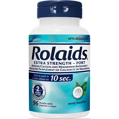 Rolaids Extra Strength Antacid, Mint Flavoured, 96ct, Fast Heartburn Relief