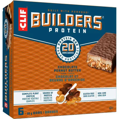 CLIF BUILDERS™  - Protein Bars - Chocolate Peanut Butter Flavour - (68 Gram Non-GMO Bars, 6 Count)