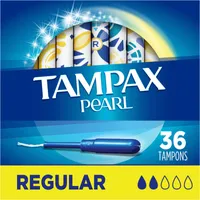 Tampax Pearl Tampons Regular Absorbency with LeakGuard Braid, Unscented, 36 Count
