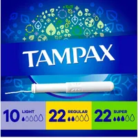 Tampax Cardboard Tampons Mixed Absorbencies, Anti-Slip Grip, LeakGuard Skirt, Unscented, 54 Count