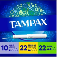 Tampax Cardboard Tampons Mixed Absorbencies, Anti-Slip Grip, LeakGuard Skirt, Unscented, 54 Count