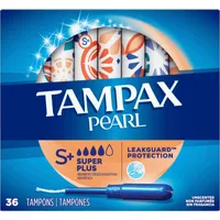 Tampax Pearl Tampons Super Plus Absorbency with LeakGuard Braid, Unscented, 36 Count
