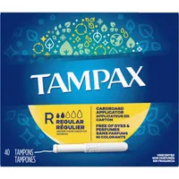 Tampax Cardboard Tampons Regular Absorbency, Anti-Slip Grip, LeakGuard Skirt, Unscented, 40 Count