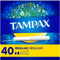 Tampax Cardboard Tampons Regular Absorbency, Anti-Slip Grip, LeakGuard Skirt, Unscented, 40 Count