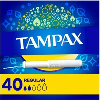 Tampax Cardboard Tampons Regular Absorbency, Anti-Slip Grip, LeakGuard Skirt, Unscented, 40 Count