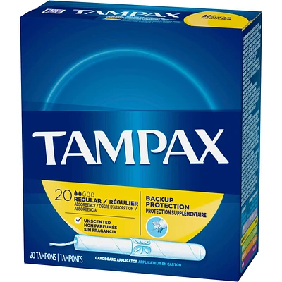 Tampax Cardboard Applicator Tampons Regular Absorbency, Unscented, 20 Count