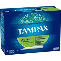 Tampax Cardboard Tampons Super Absorbency, Anti-Slip Grip, LeakGuard Skirt, Unscented, 40 Count