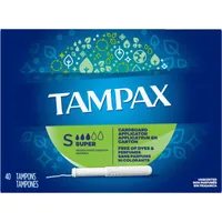 Tampax Cardboard Tampons Super Absorbency, Anti-Slip Grip, LeakGuard Skirt, Unscented, 40 Count