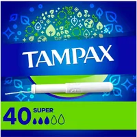 Tampax Cardboard Tampons Super Absorbency, Anti-Slip Grip, LeakGuard Skirt, Unscented, 40 Count