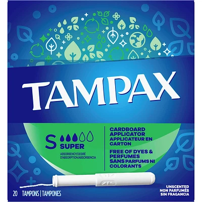 Cardboard tampons unscented super absorbency 20 count