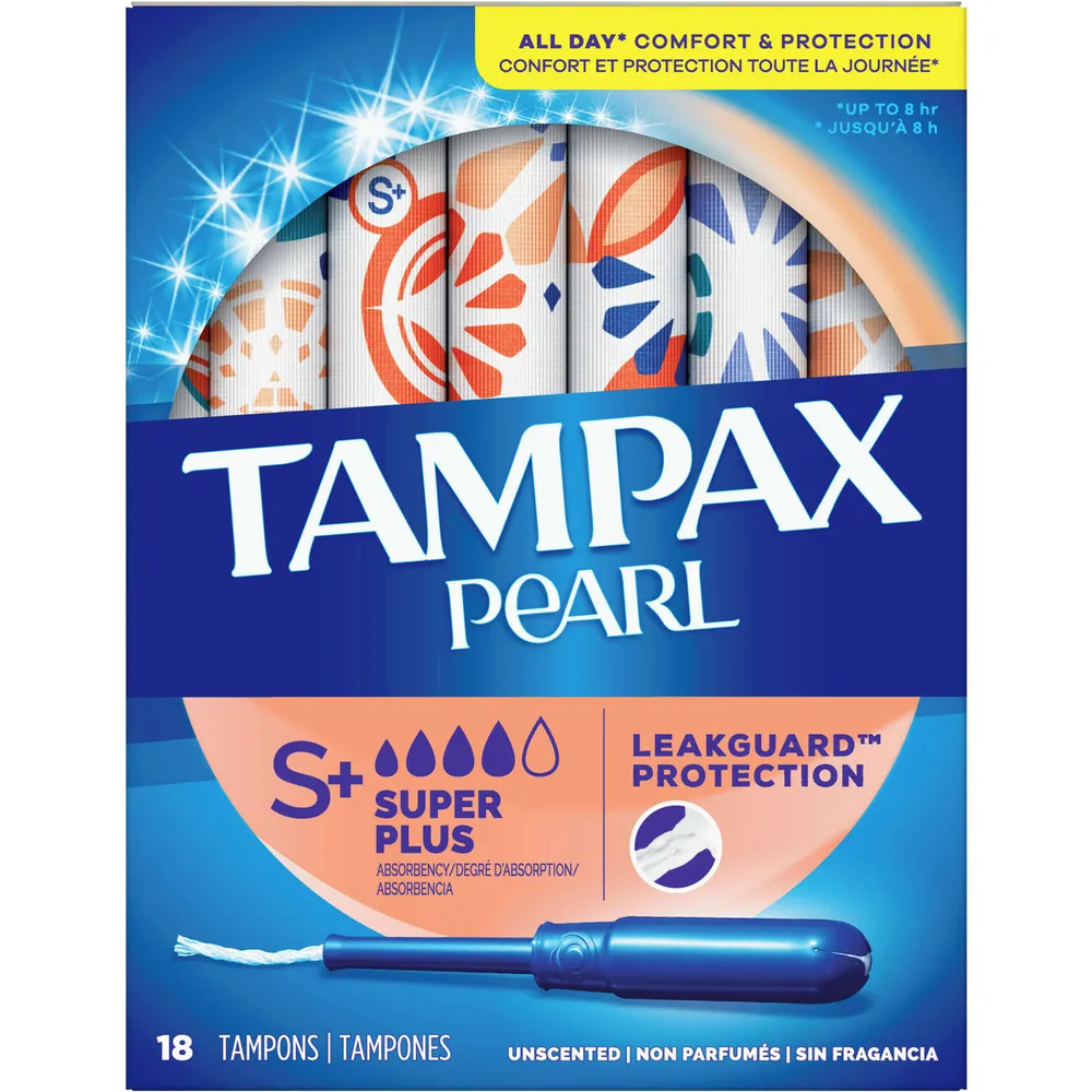 Tampax Pearl Tampons Super Plus Absorbency, 18 Count