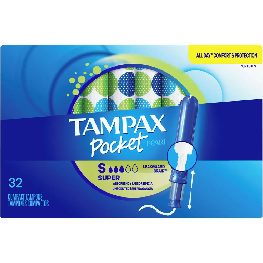 Tampax Pearl Tampons Super Plus Absorbency with BPA-Free Plastic Applicator  and LeakGuard Braid, Unscented, 18 Tampons, Unscented 
