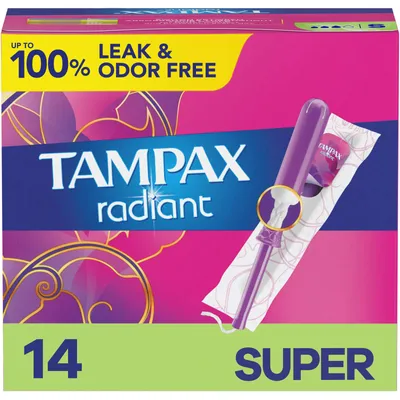 Tampax Radiant Tampons with LeakGuard Braid, Super Absorbency, Unscented