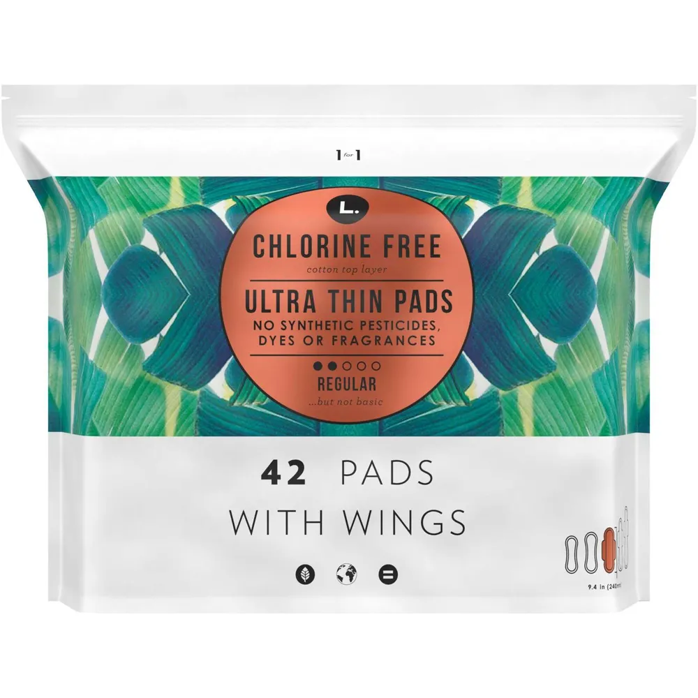 L. Organic Cotton & Chlorine-Free Pads, Extra-Long Overnight Absorbency  with Ultra Thin Design, 48 Count
