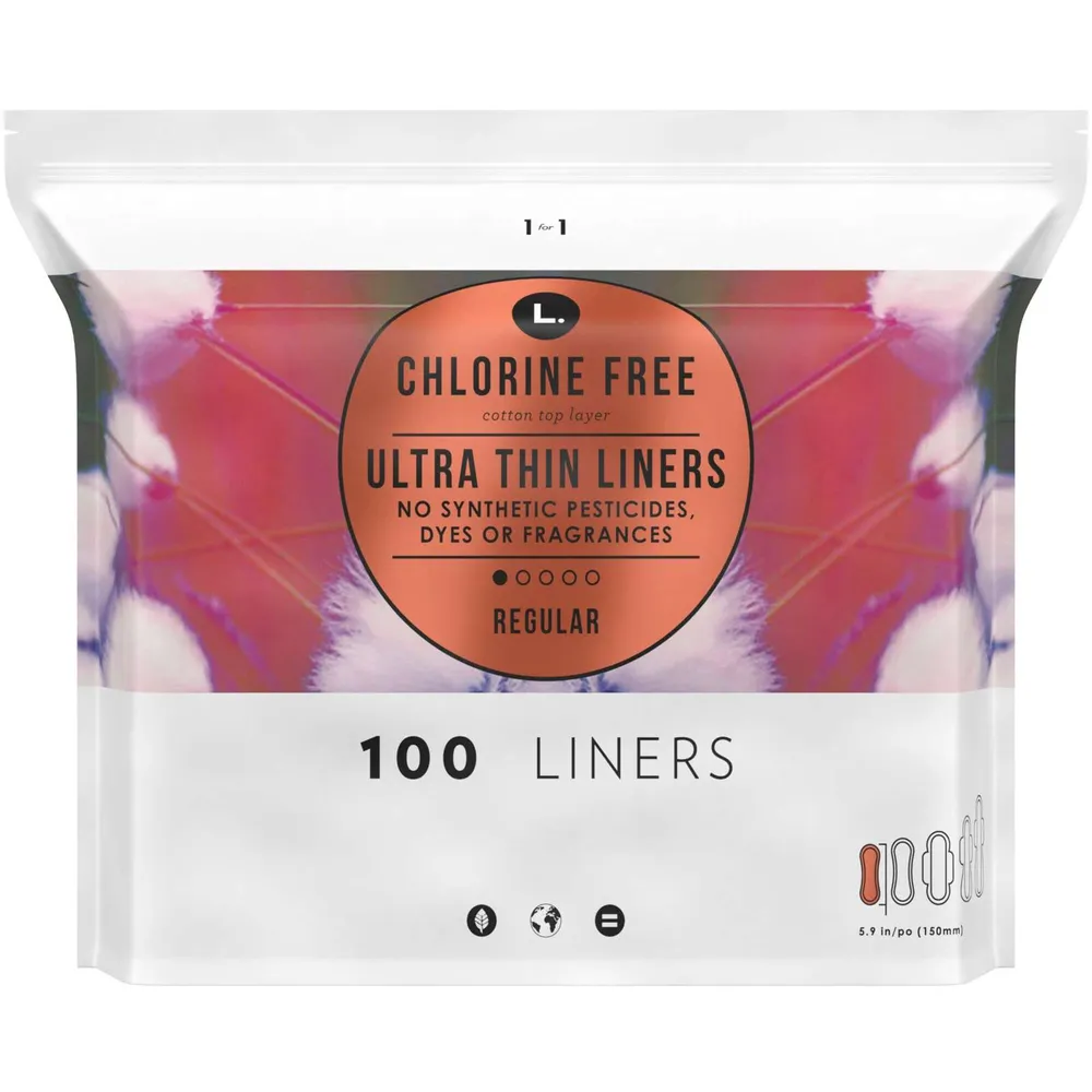 L. Chlorine Free Ultra Thin Liners Regular Absorbency, Organic Cotton, Free  of Chlorine Bleaching, Pesticides, Fragrances, or Dyes, 100 Count