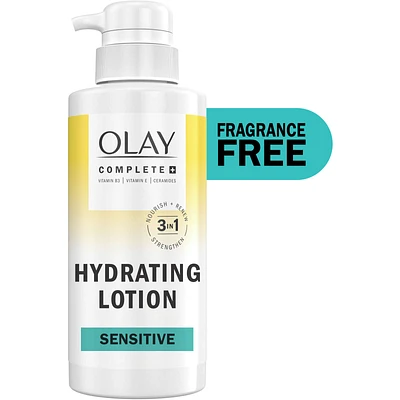 Complete+ Hydrating Lotion Fragrance-Free, 3-in-1 Nourishing Face Moisturizer for All Skin Types with Vitamin B3, Vitamin E, and Ceramides