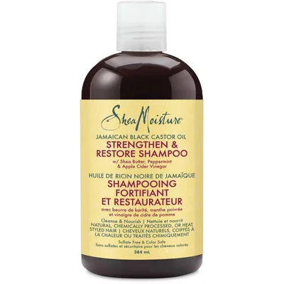 SheaMoisture Jamaican Black Castor Oil Stengthen & Restore shampoo for Damaged Hair with Shea Butter, Peppermint & Apple Cider Vinegar To Cleanse and Nourish Hair 384 ml