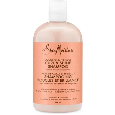 SheaMoisture Coconut & Hibiscus Curl and Shine Shampoo for Thick Curly hair with Silk Protein & Neem Oil Sulfate Free 384 ml