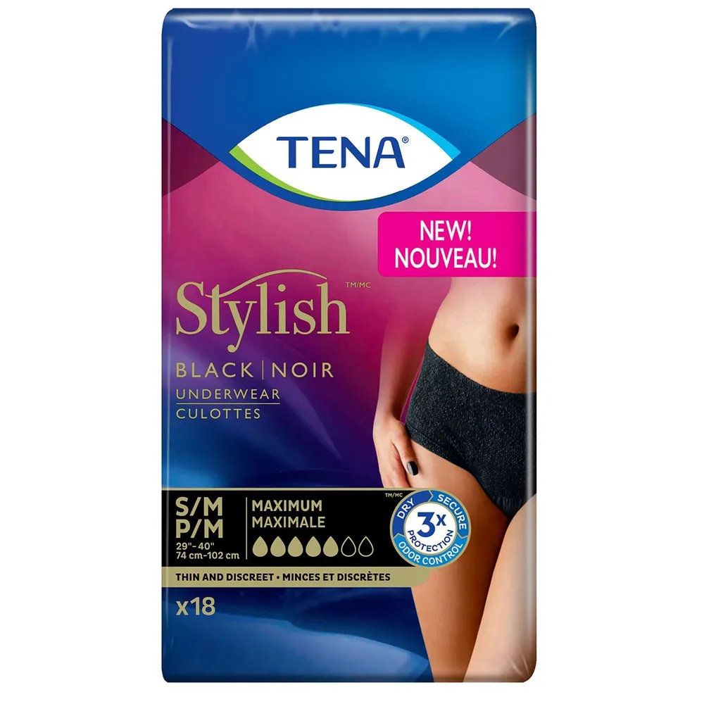 TENA Stylish Black Underwear Maximum Absorbency Small/Medium 18