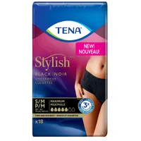 TENA Stylish Black Underwear Maximum Absorbency Small/Medium 18 Count