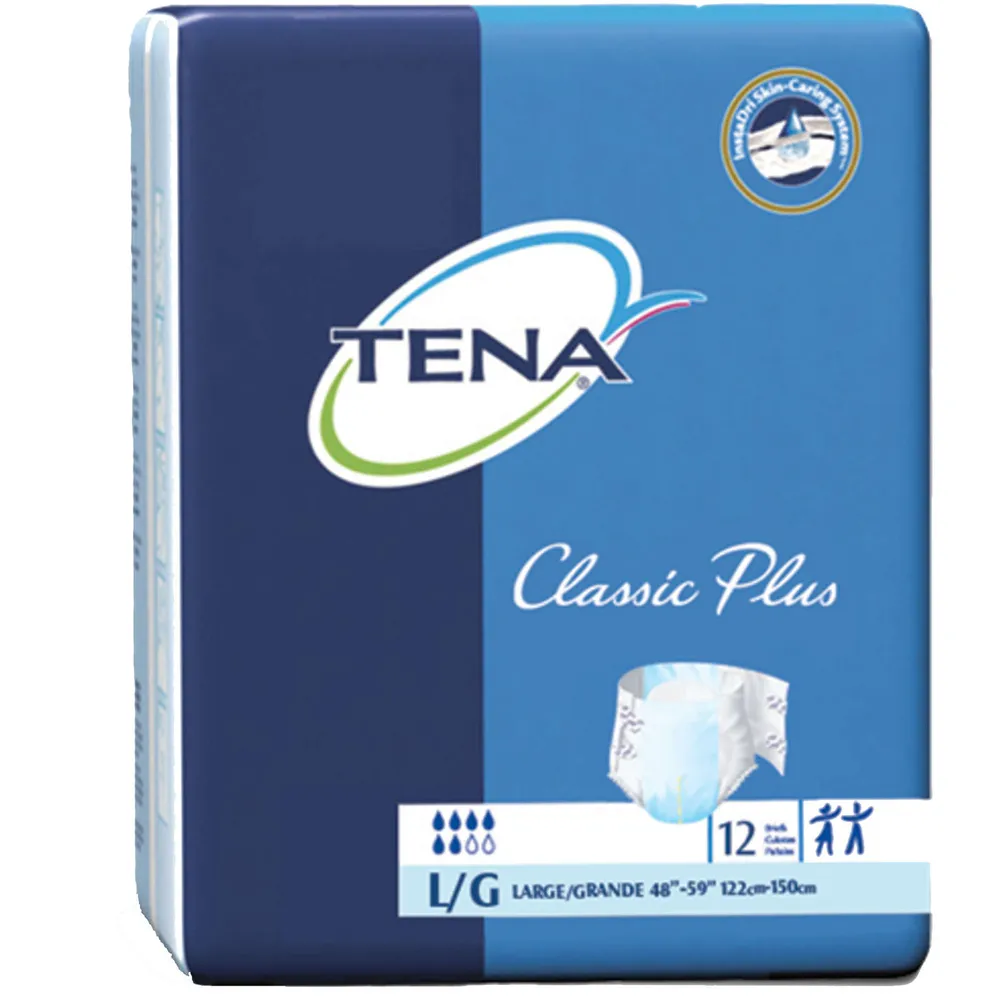 Tena Classic Plus Adult Incontinence Brief, Heavy Absorbency, Large, Blue