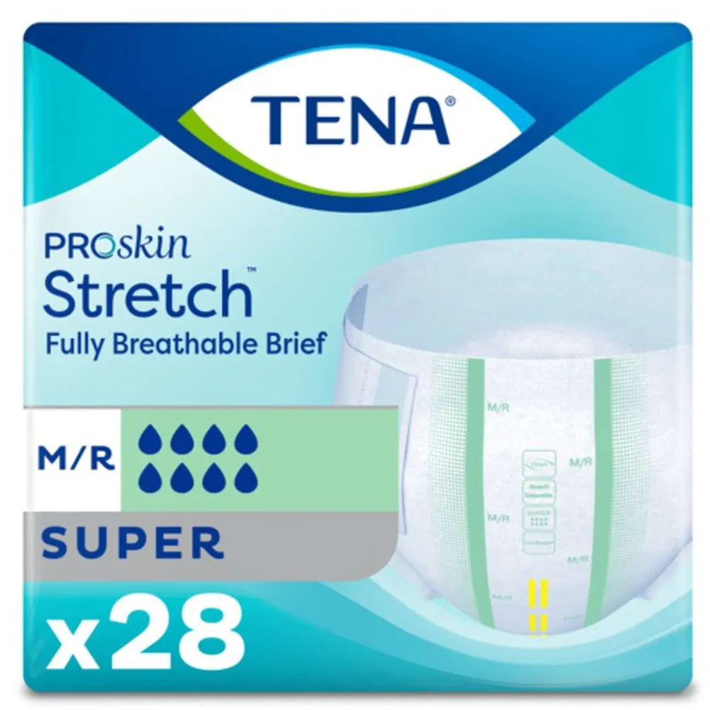 Tena Stretch Adult Incontinence Brief, Super Absorbency, Medium/Regular,  Green