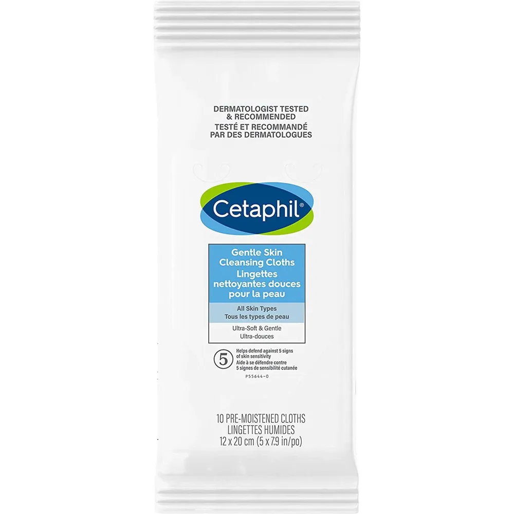 Gentle Skin Cleansing Cloths - Face and Body Wipes - Removes Dirt, Oil and makeup, 10 Count