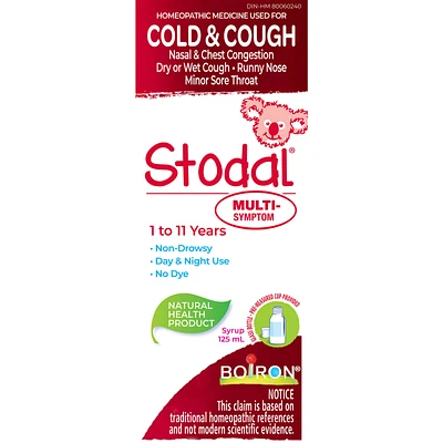 Children's Stodal Multi-Symptom for Dry Cough or Wet Cough and Cold Symptoms in Children 1 to 11 Years of Age.
