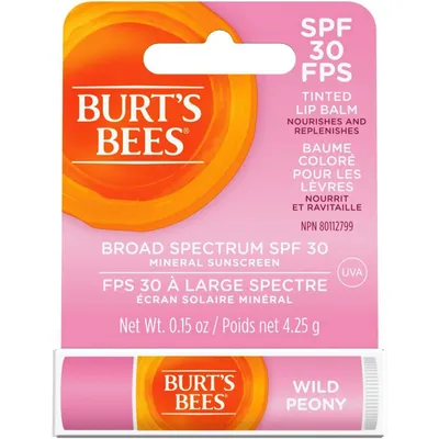 Tinted Lip Balm, SPF 30 100% Natural Origin Mineral Sunscreen, Wild Peony