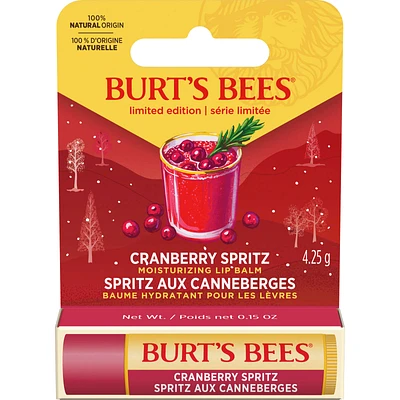 Moisturizing Lip Balm, 100% Natural Origin, Cranberry Spritz, Holiday Gift, 1 Tube in Blister Box