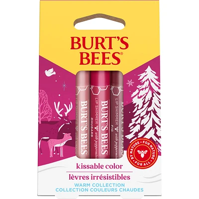 Burt's Bees® Kissable Colour Holiday Gift Set, Warm Collection, 3 Lip Shimmers in Peony, Rhubarb and Fig